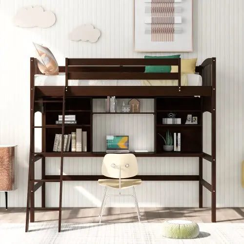 Bellemave Loft Bed with Storage Shelves, Desk and Ladder - Bellemave