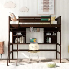 Bellemave Loft Bed with Storage Shelves, Desk and Ladder - Bellemave