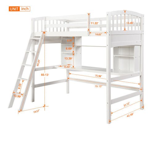 Bellemave Loft Bed with Storage Shelves, Desk and Ladder - Bellemave