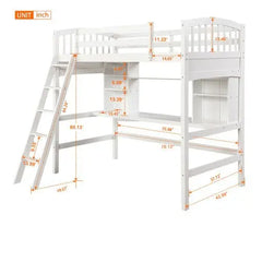 Bellemave Loft Bed with Storage Shelves, Desk and Ladder - Bellemave