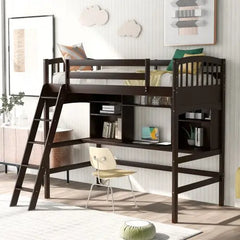 Bellemave Loft Bed with Storage Shelves, Desk and Ladder - Bellemave