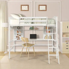 Bellemave Loft Bed with Storage Shelves, Desk and Ladder - Bellemave