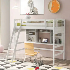 Bellemave Loft Bed with Storage Shelves, Desk and Ladder - Bellemave