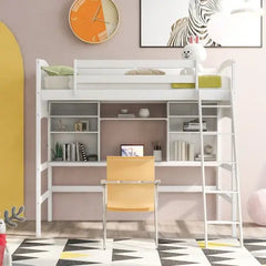 Bellemave Loft Bed with Storage Shelves, Desk and Ladder - Bellemave