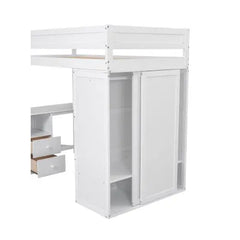 Bellemave Loft Bed with Wardrobes and 2-Drawer Desk with Cabinet - Bellemave