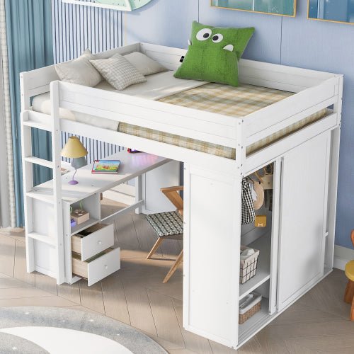 Bellemave Loft Bed with Wardrobes and 2-Drawer Desk with Cabinet - Bellemave