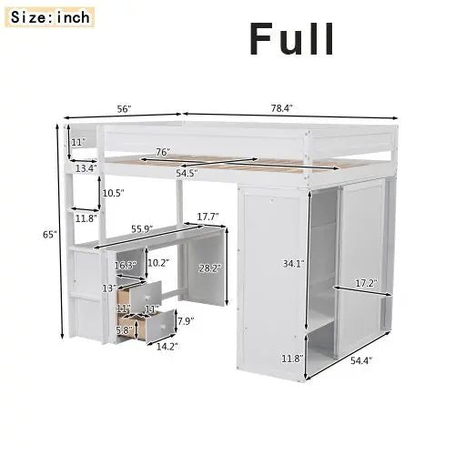Bellemave® Loft Bed with Wardrobes,2 Drawer Desk with Cabinet - Bellemave