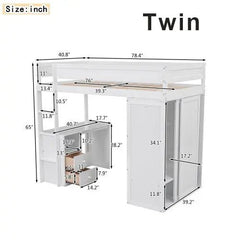 Bellemave® Loft Bed with Wardrobes,2 Drawer Desk with Cabinet - Bellemave