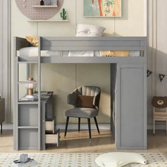 Bellemave® Loft Bed with Wardrobes,2 Drawer Desk with Cabinet - Bellemave