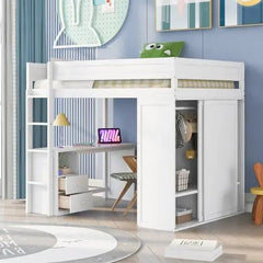 Bellemave® Loft Bed with Wardrobes,2 Drawer Desk with Cabinet - Bellemave