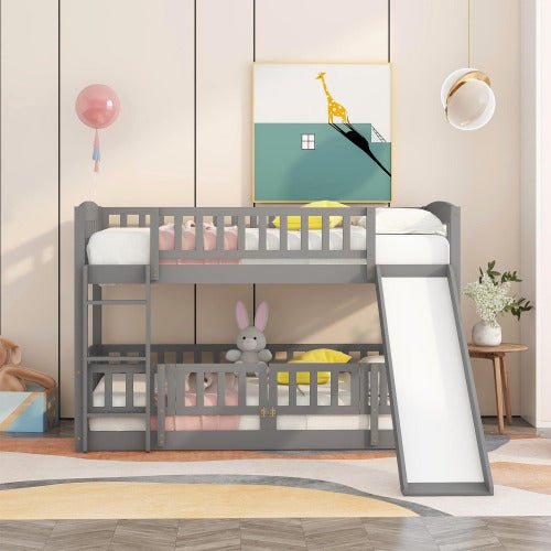 Bellemave Low Bunk Bed with Fence and Ladder for Toddler Kids Teens - Bellemave
