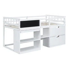 Bellemave Low Loft Bed with Rolling Desk, Shelf and Drawers - Bellemave