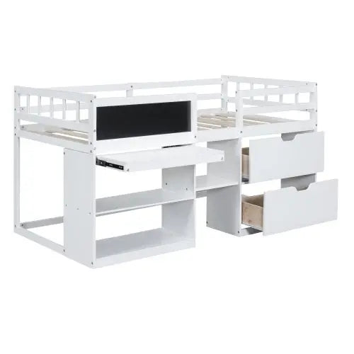 Bellemave Low Loft Bed with Rolling Desk, Shelf and Drawers - Bellemave