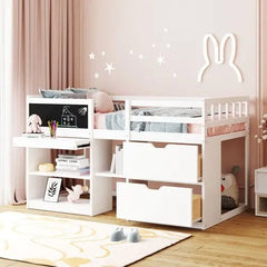 Bellemave Low Loft Bed with Rolling Desk, Shelf and Drawers - Bellemave