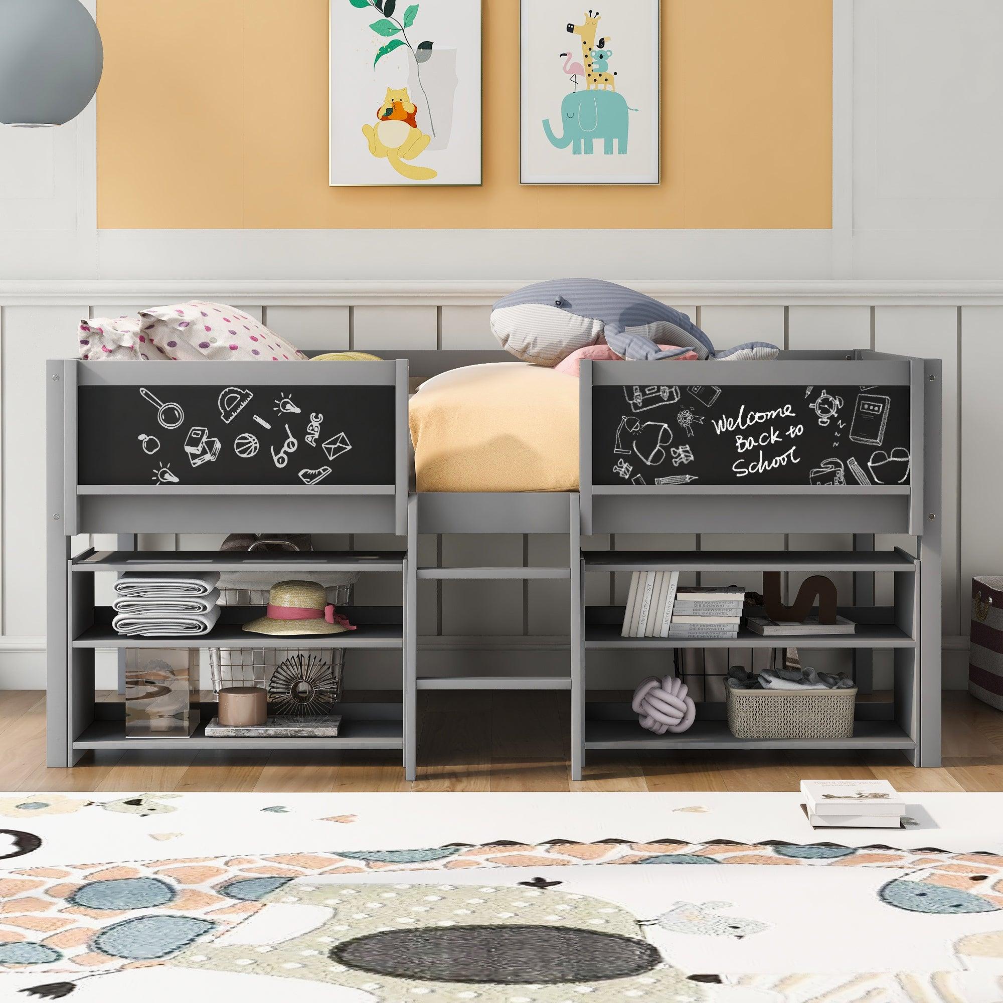 Bellemave Low Loft Bed with with Decorative Guardrail Chalkboard - Bellemave