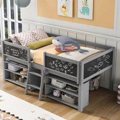 Bellemave Low Loft Bed with with Decorative Guardrail Chalkboard - Bellemave