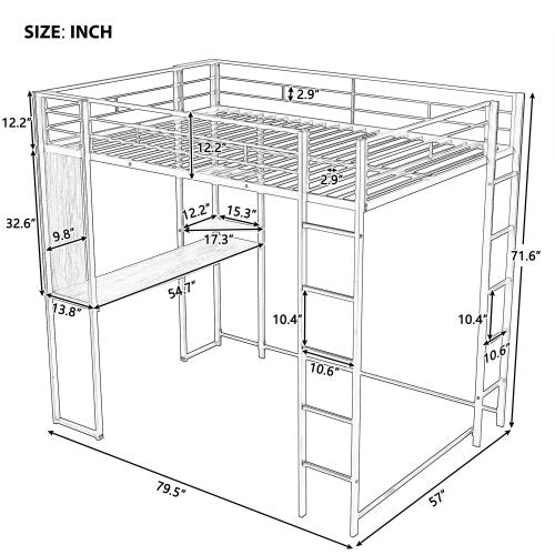Bellemave Metal Loft Bed with 2 Shelves and one Desk - Bellemave