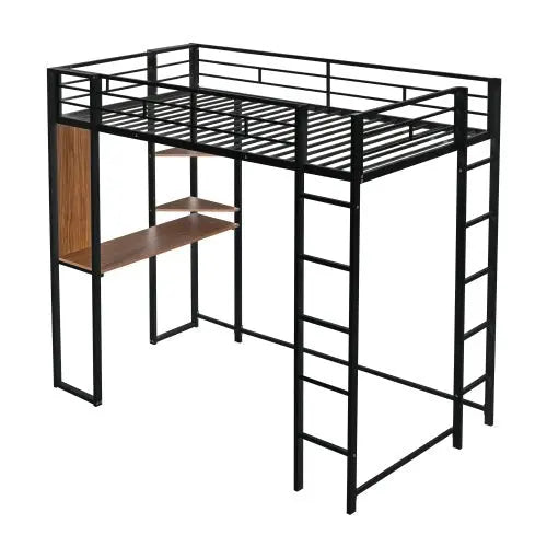 Bellemave Metal Loft Bed with 2 Shelves and one Desk - Bellemave