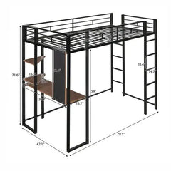 Bellemave Metal Loft Bed with 2 Shelves and one Desk - Bellemave