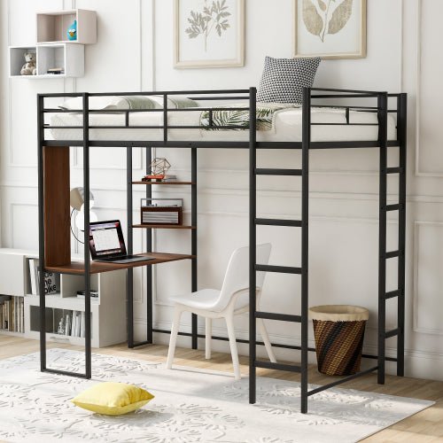 Bellemave Metal Loft Bed with 2 Shelves and one Desk - Bellemave