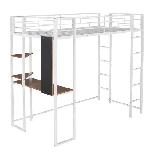 Bellemave Metal Loft Bed with 2 Shelves and one Desk - Bellemave