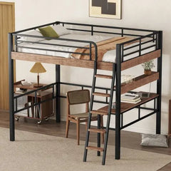 Bellemave Metal Loft Bed with Built-in Desk, Storage Shelf and Ladder - Bellemave