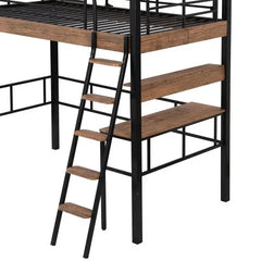 Bellemave Metal Loft Bed with Built-in Desk, Storage Shelf and Ladder - Bellemave