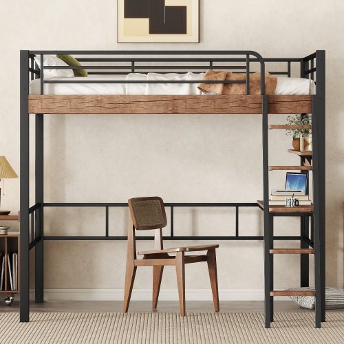 Bellemave Metal Loft Bed with Built-in Desk, Storage Shelf and Ladder - Bellemave