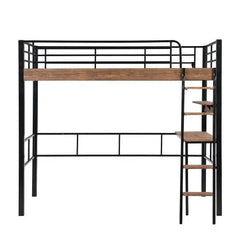 Bellemave Metal Loft Bed with Built-in Desk, Storage Shelf and Ladder - Bellemave