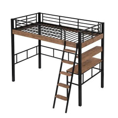 Bellemave Metal Loft Bed with Built-in Desk, Storage Shelf and Ladder - Bellemave