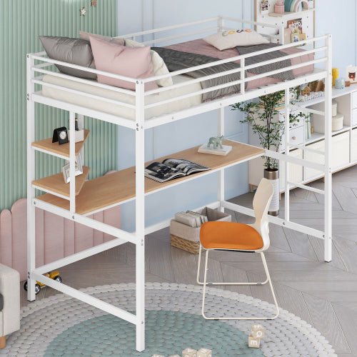 Bellemave Metal Loft Bed with Desk and Shelve - Bellemave