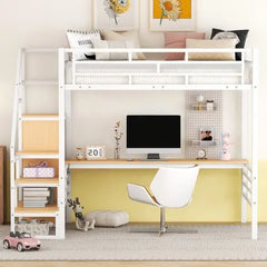 Bellemave Metal loft bed with desk, storage stairs and small wardrobe - Bellemave