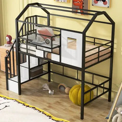 Bellemave Metal Loft Bed with roof design and a storage box - Bellemave