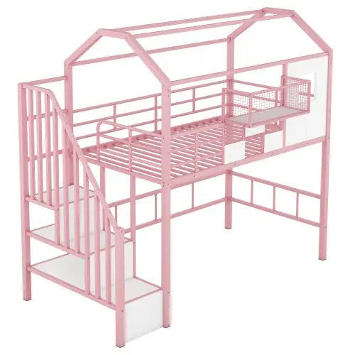 Bellemave Metal Loft Bed with roof design and a storage box - Bellemave