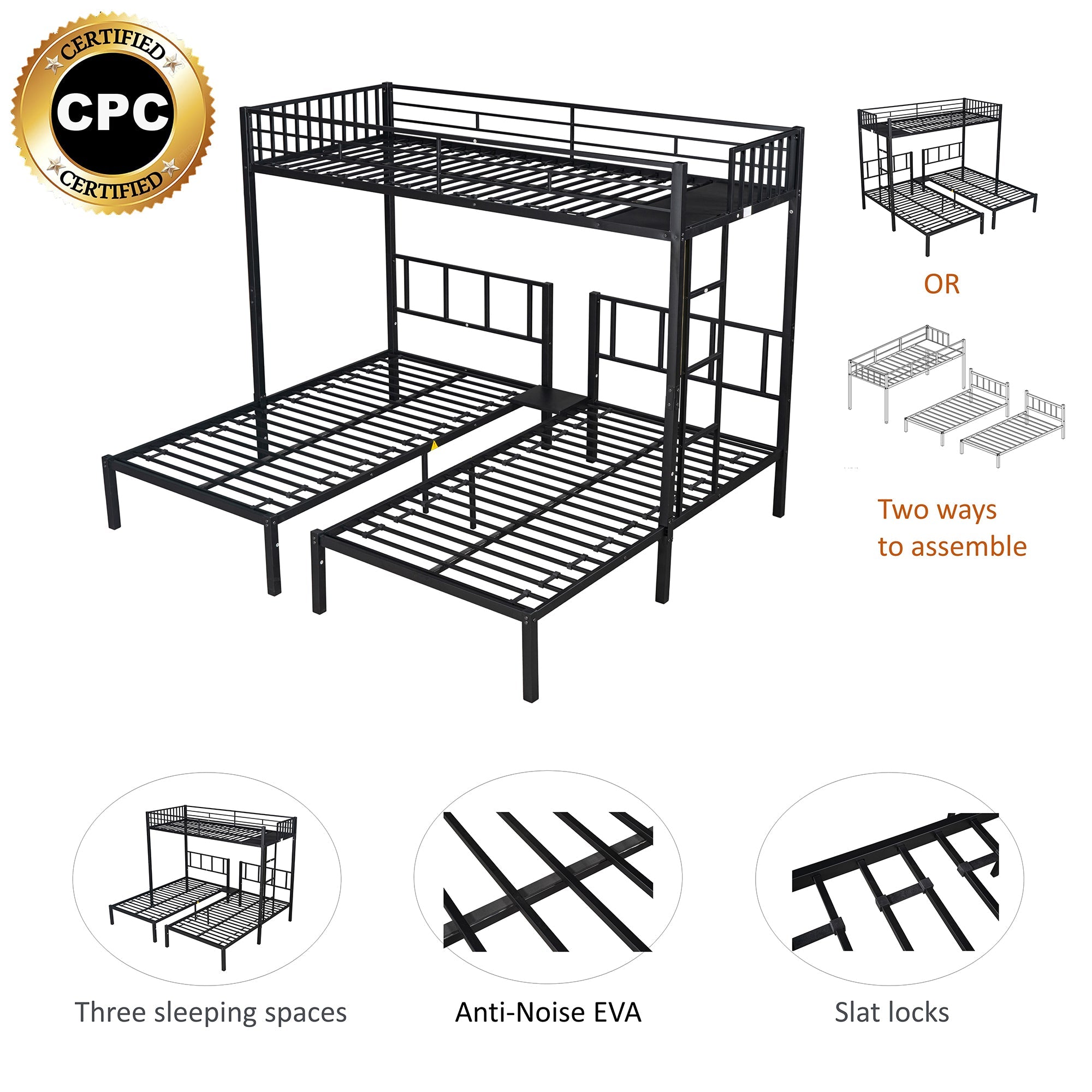 Bellemave Metal Triple Bunk Bed with Ladder——11%OFF - Bellemave
