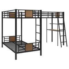 Bellemave Metal Triple Twin over Twin Bunk Bed L-Shaped with Desk and Shelf - Bellemave