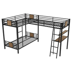 Bellemave Metal Triple Twin over Twin Bunk Bed L-Shaped with Desk and Shelf - Bellemave