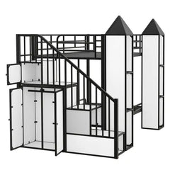 Bellemave Metal Twin-Size Castle-shaped Bunk Bed with Wardrobe and Multiple Storage - Bellemave