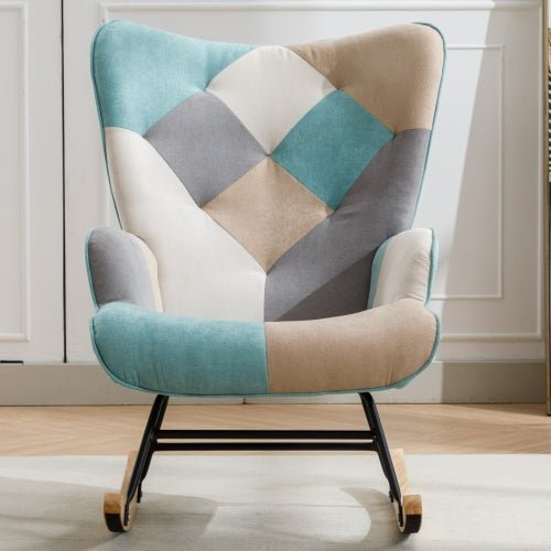 Bellemave Modern Patchwork Accent Chair with Solid Wood Armrest and Feet - Bellemave