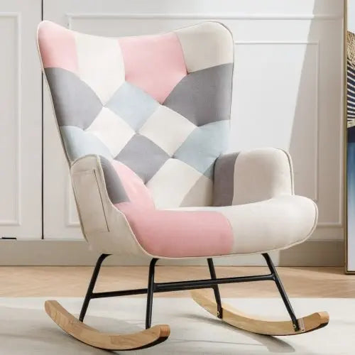 Bellemave Modern Patchwork Accent Chair with Solid Wood Armrest and Feet - Bellemave