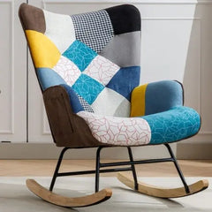 Bellemave Modern Patchwork Accent Chair with Solid Wood Armrest and Feet - Bellemave