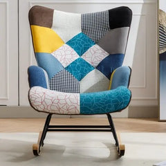 Bellemave Modern Patchwork Accent Chair with Solid Wood Armrest and Feet - Bellemave