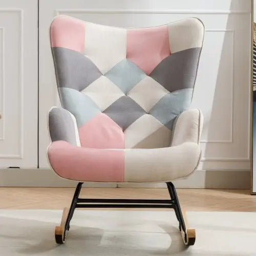 Bellemave Modern Patchwork Accent Chair with Solid Wood Armrest and Feet - Bellemave