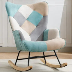 Bellemave Modern Patchwork Accent Chair with Solid Wood Armrest and Feet - Bellemave