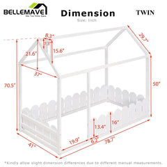 Bellemave® Montessori House Bed with Fence - Bellemave
