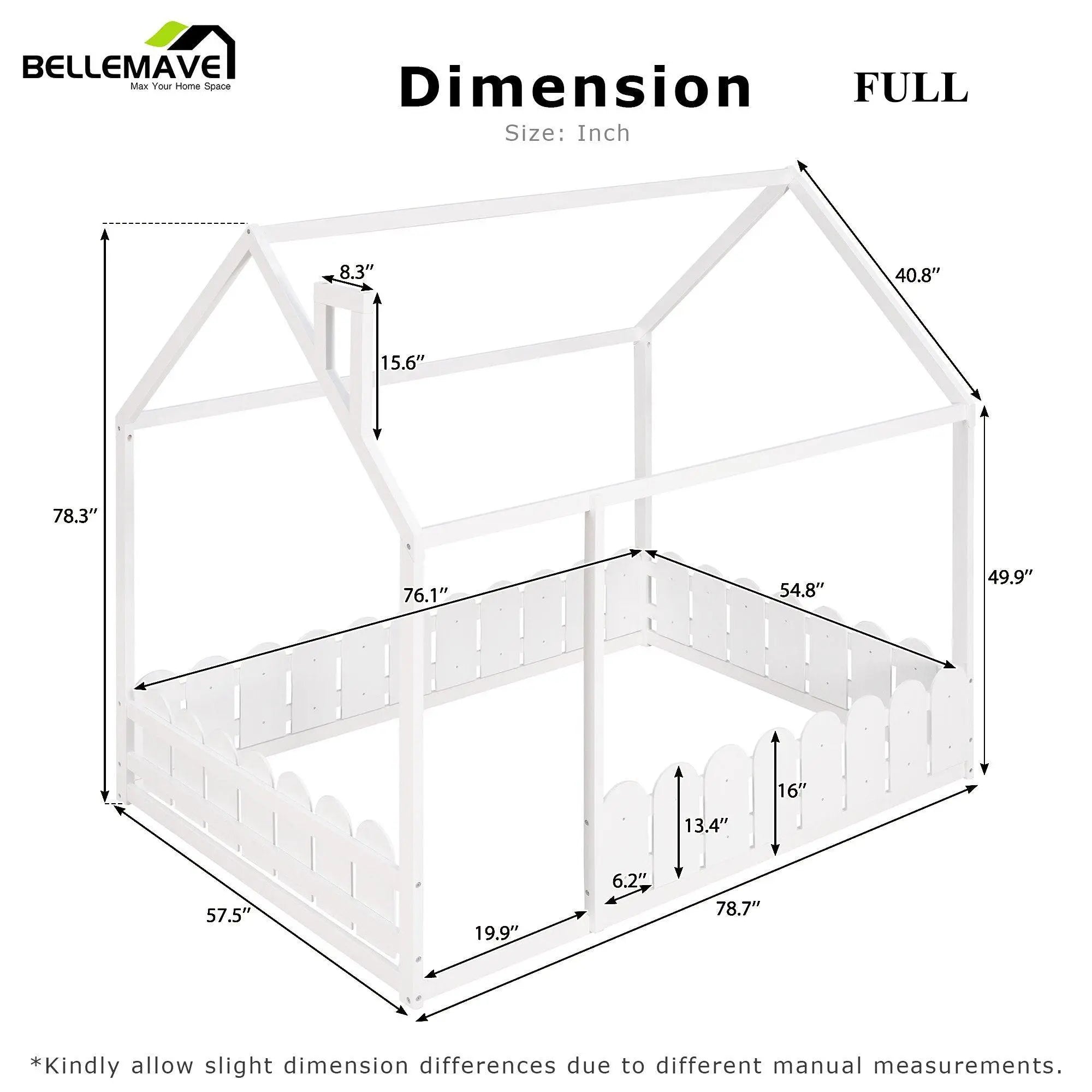 Bellemave® Montessori House Bed with Fence - Bellemave