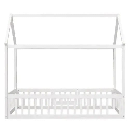 Bellemave® Montessori Wood Floor House Bed with Fence and Door - Bellemave