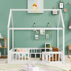 Bellemave® Montessori Wood Floor House Bed with Fence and Door - Bellemave