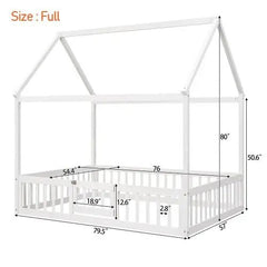 Bellemave® Montessori Wood Floor House Bed with Fence and Door - Bellemave
