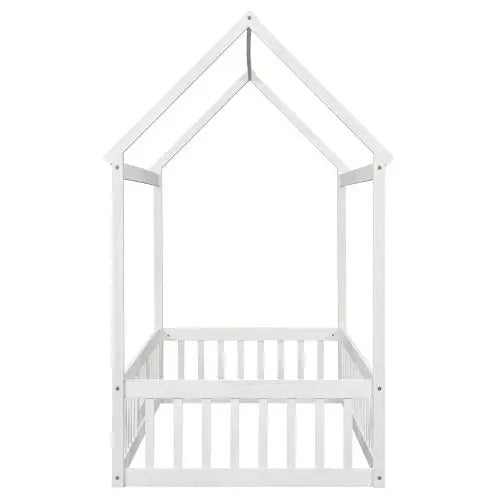Bellemave® Montessori Wood Floor House Bed with Fence and Door - Bellemave